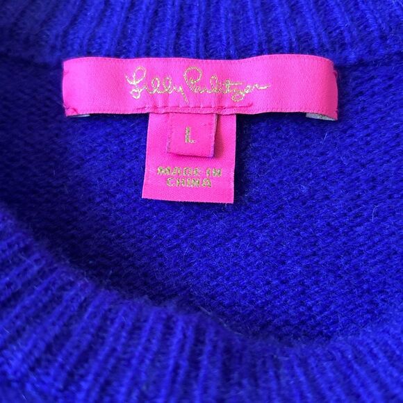 Lilly Pulitzer kinnik cashmere sweater purple colorblock Sz L - Picture 7 of 10